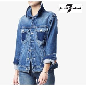 NWT 7 For All Mankind Shadow Pocket Jean Jacket w/ Denim Raw Edge Collar
